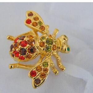 Joan Rivers Pave Crystal BEE PIN Brooch Multi Color Rhinestones Gold Plate